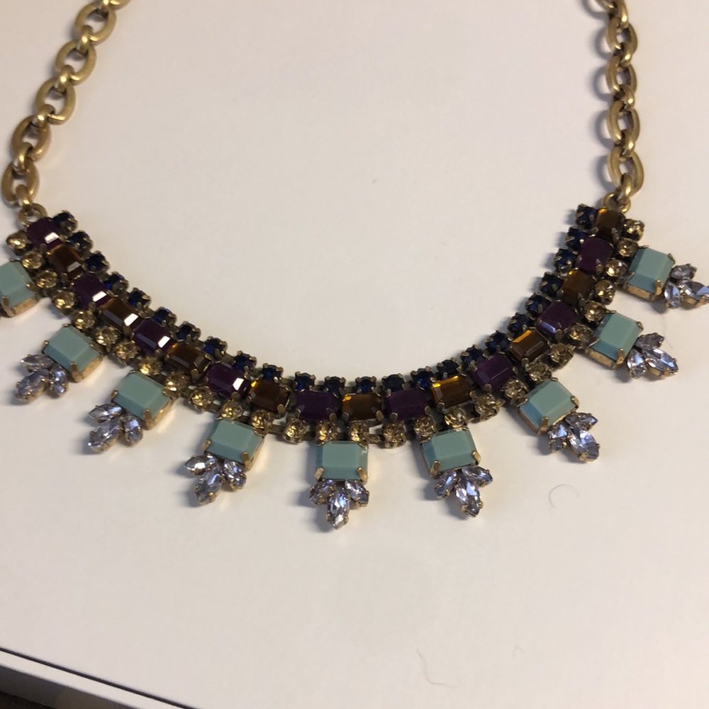 J. Crew Statement Necklace gold tone with mint light purple brown gold chain - Picture 2 of 4